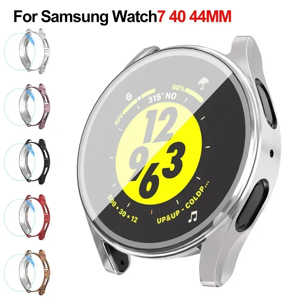 Silicone Case Glass For Samsung Galaxy Watch 7/6 40MM 44MM All-Around Screen Protector Soft TPU Protective Cover Watch7 44 Cases