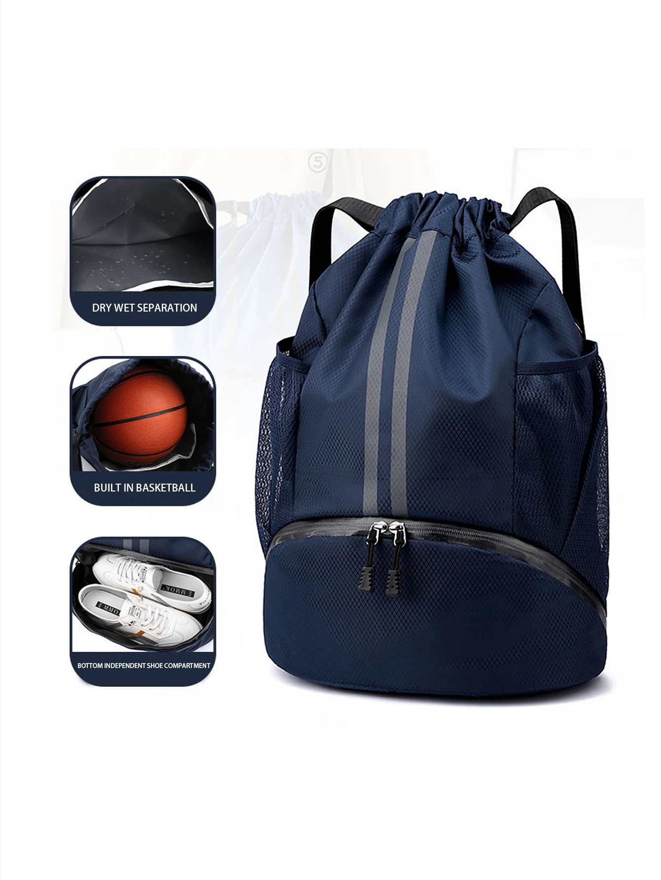 basketball bag, swimming bag, dry wet separation women's storage bag, sports backpack, training and fitness drawstring backpack