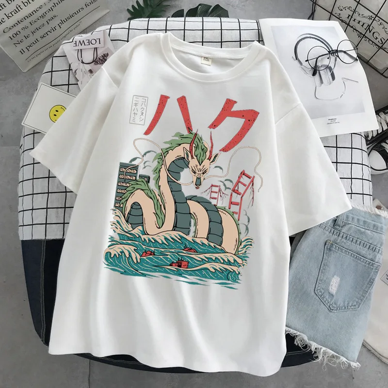 Hayao Miyazaki Anime Series Totoro Printed Men's and Women's Casual Loose Round Neck Short Sleeves Harajuku Anime Tshirt