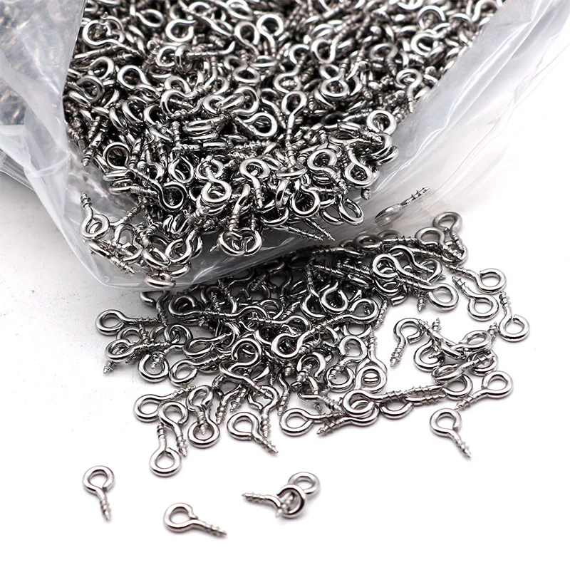 Aiovlo 100pcs/lot Stainless Steel Screw Eye Pins for Pendant Iron Screw Eye Hooks Clasps Fit Drilled Beads Diy Jewelry Making