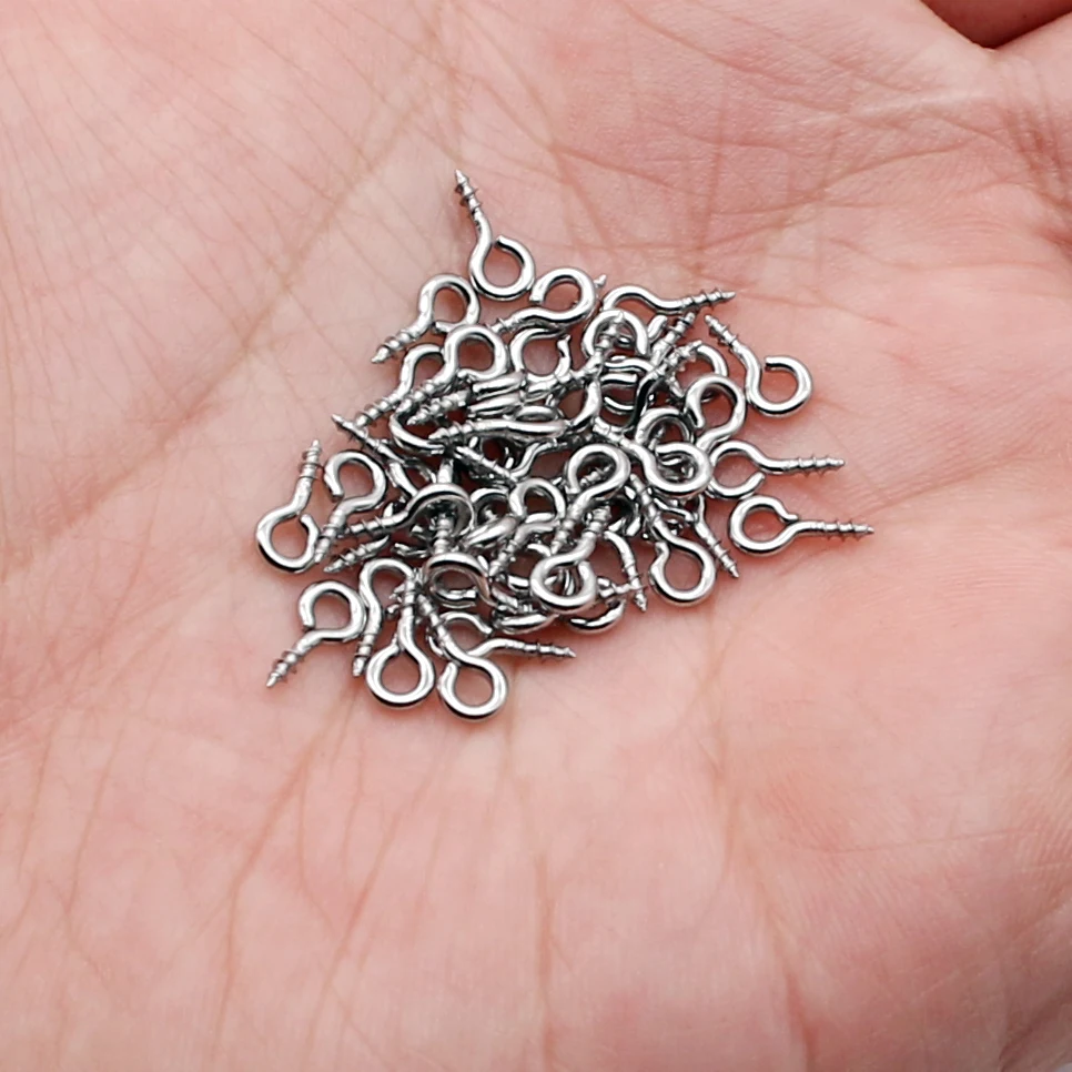Aiovlo 100pcs/lot Stainless Steel Screw Eye Pins for Pendant Iron Screw Eye Hooks Clasps Fit Drilled Beads Diy Jewelry Making