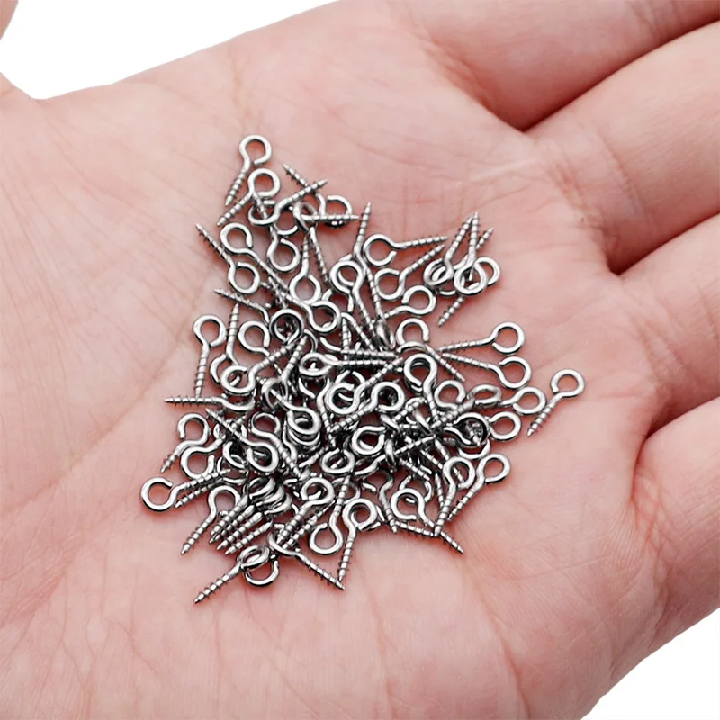 Aiovlo 100pcs/lot Stainless Steel Screw Eye Pins for Pendant Iron Screw Eye Hooks Clasps Fit Drilled Beads Diy Jewelry Making