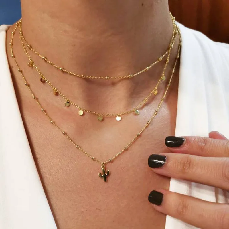 Bohemian Multi layered Necklaces For Women Moon Cross Tree Star Pendant chains Statement Choker 2020 Boho Fashion Jewelry