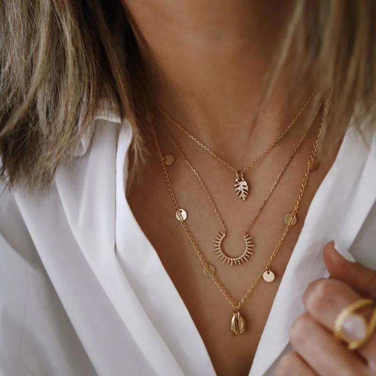 Bohemian Multi layered Necklaces For Women Moon Cross Tree Star Pendant chains Statement Choker 2020 Boho Fashion Jewelry