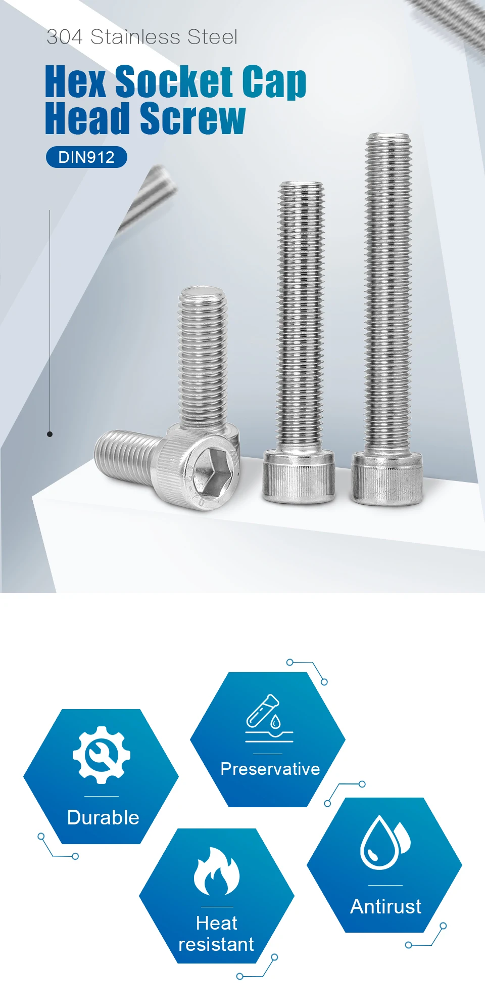NINDEJIN Hexagon Hex Socket Cap Head Screw M1.6 M2 M2.5 M3 M4 M5 M6 M8 M10 Stainless Steel Allen Bolt DIN912 Hex Screw with Key
