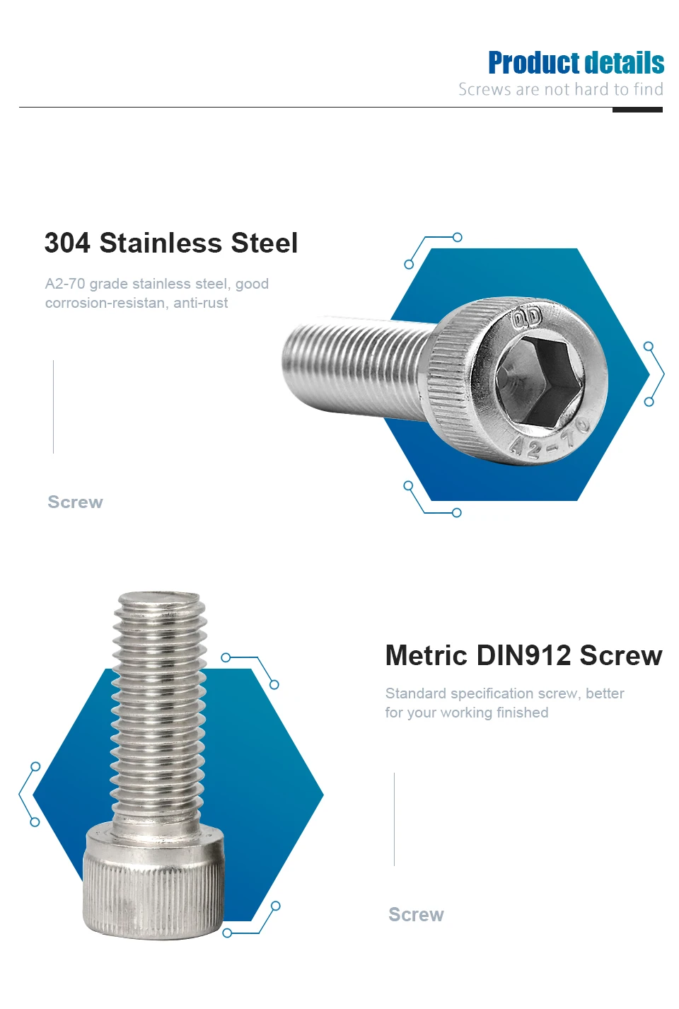 NINDEJIN Hexagon Hex Socket Cap Head Screw M1.6 M2 M2.5 M3 M4 M5 M6 M8 M10 Stainless Steel Allen Bolt DIN912 Hex Screw with Key