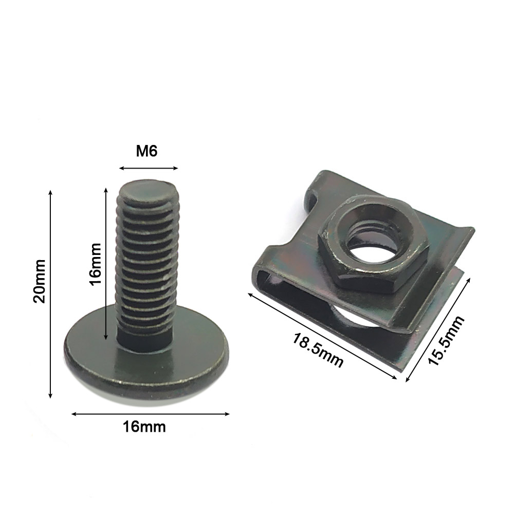 10 Set Motorcycle Scooter ATV Moped Plastic Cover Screw Bolt and U Type Clips with Nut M6 6mm M6X16 Army green