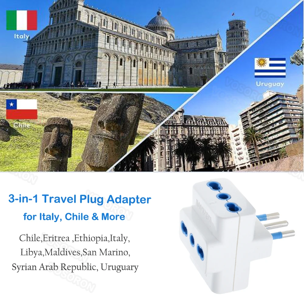 Italy Travel Plug Adapter 3 Ways Socket Multi Port Outlet Italian standard 10A 250V