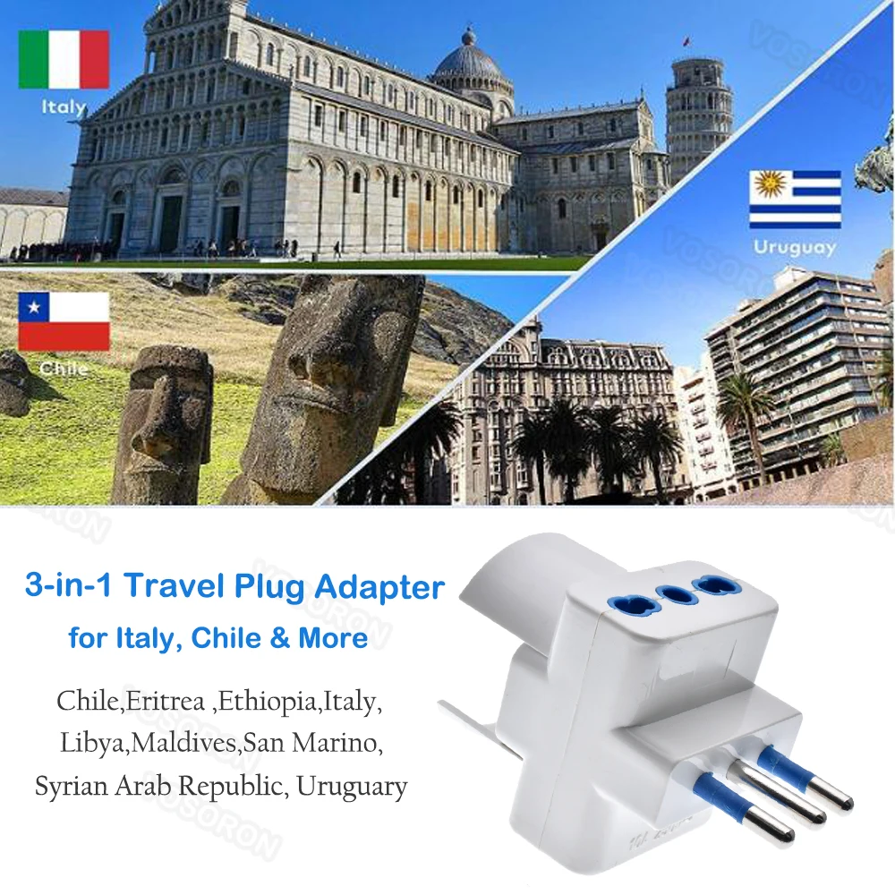 Italy Travel Plug Adapter 3 Ways Socket Multi Port Outlet Italian standard 10A 250V