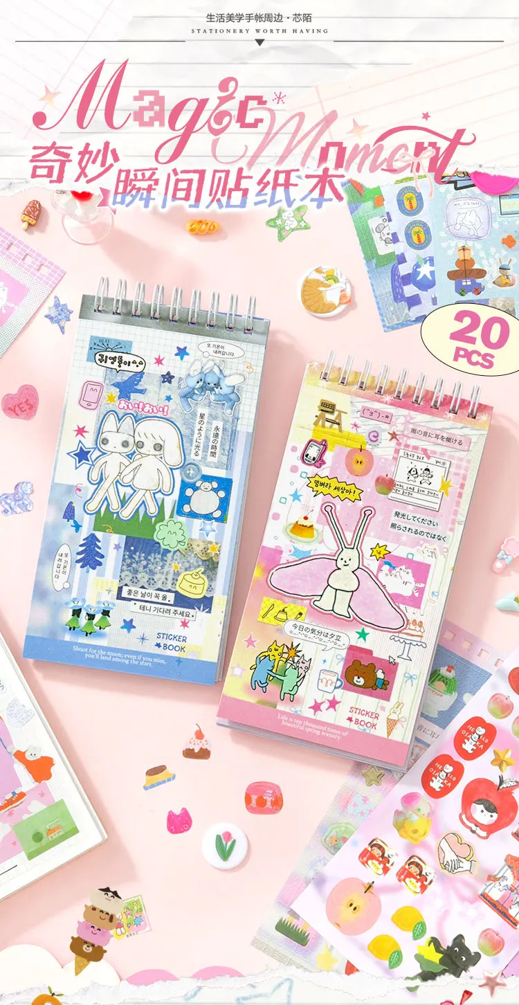 20sheets/lot Kawaii Japanese Wonderful Moments Series Die Cutting Coil Sticker Book DIY Scrapbook Stationery Decoration Kit