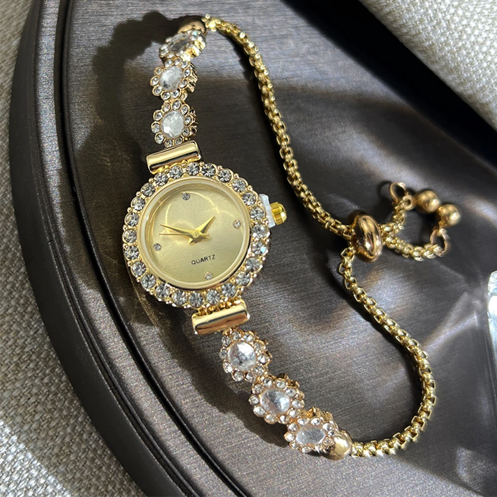 Foreign Trade Chalcedony Bracelet Watch Set with Diamond Light Luxury Live New Fashion Quartz Watch Pull Diamond Women's Watch