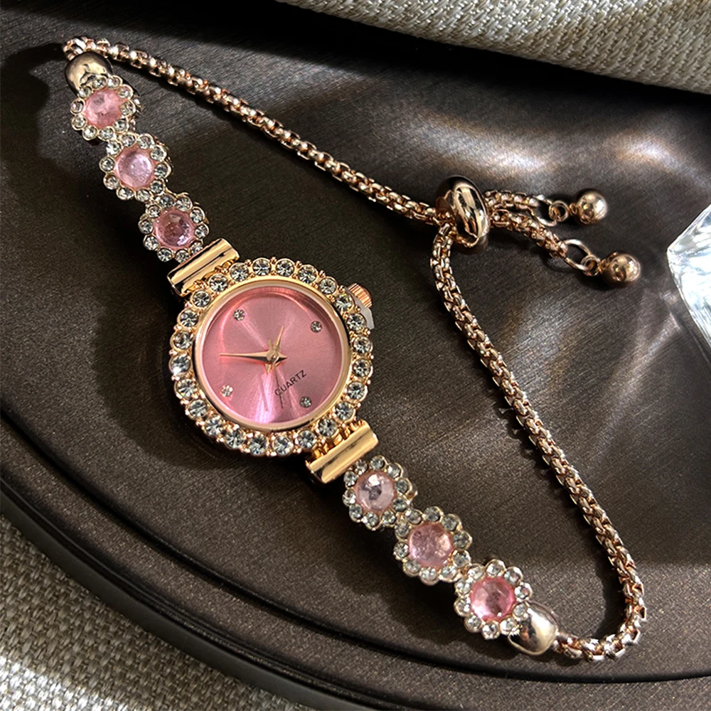 Foreign Trade Chalcedony Bracelet Watch Set with Diamond Light Luxury Live New Fashion Quartz Watch Pull Diamond Women's Watch