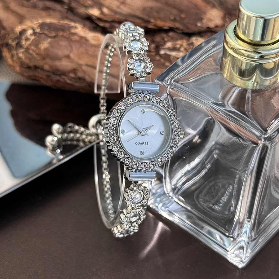 Foreign Trade Chalcedony Bracelet Watch Set with Diamond Light Luxury Live New Fashion Quartz Watch Pull Diamond Women's Watch