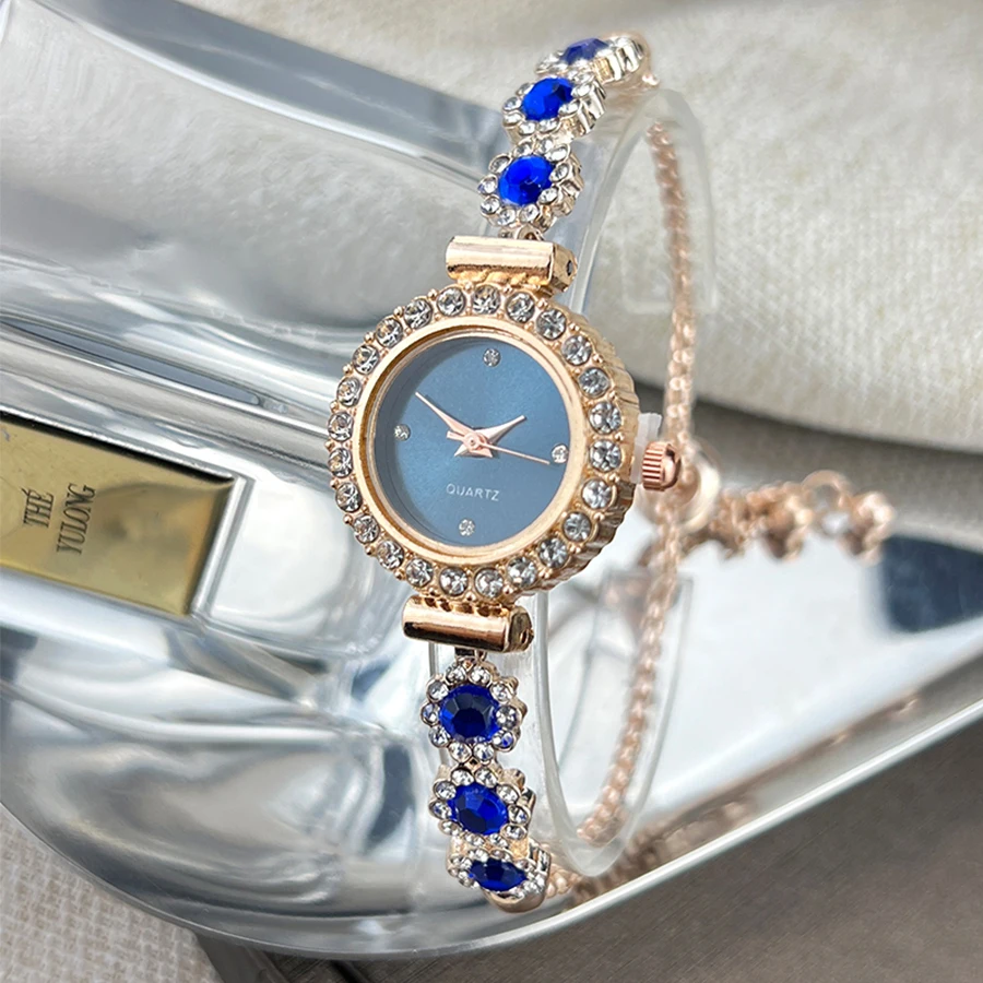 Foreign Trade Chalcedony Bracelet Watch Set with Diamond Light Luxury Live New Fashion Quartz Watch Pull Diamond Women's Watch