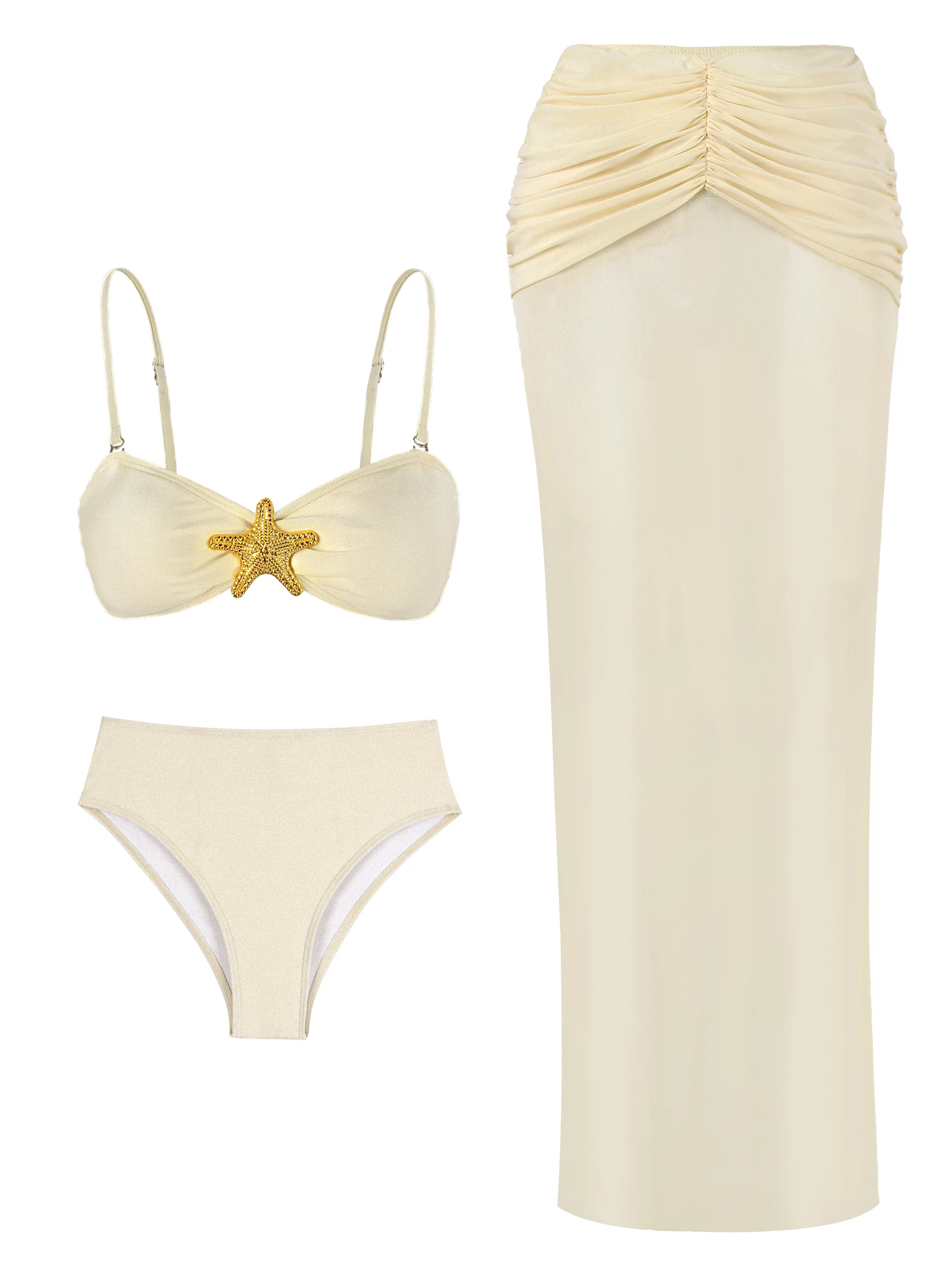 2026 Summer 3 Piece Bikini Sets Strapless Bikini Top With Half Long Skirt Cover ups Beach Wear Female Biquini Bathing Suit K210