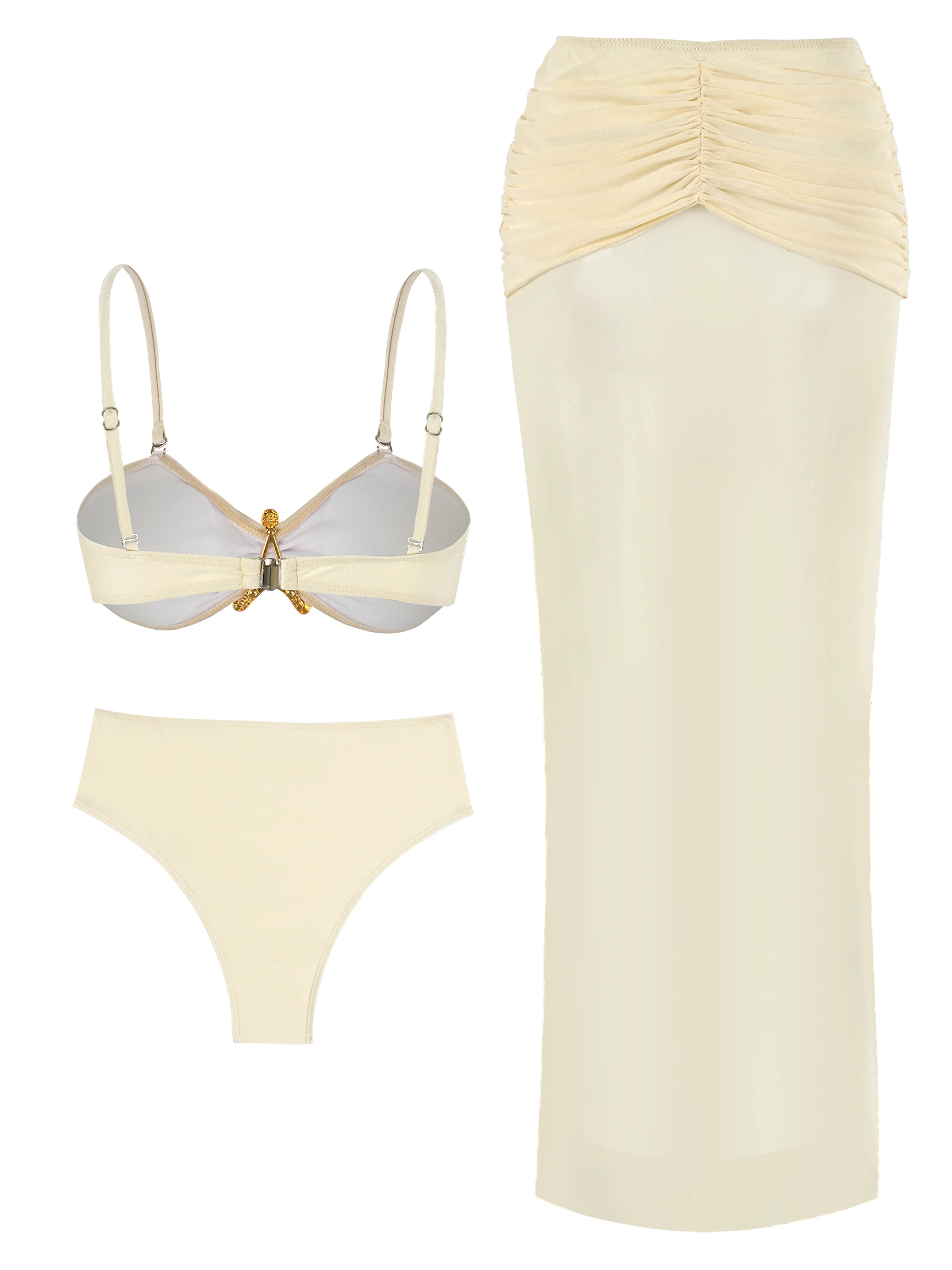 2026 Summer 3 Piece Bikini Sets Strapless Bikini Top With Half Long Skirt Cover ups Beach Wear Female Biquini Bathing Suit K210