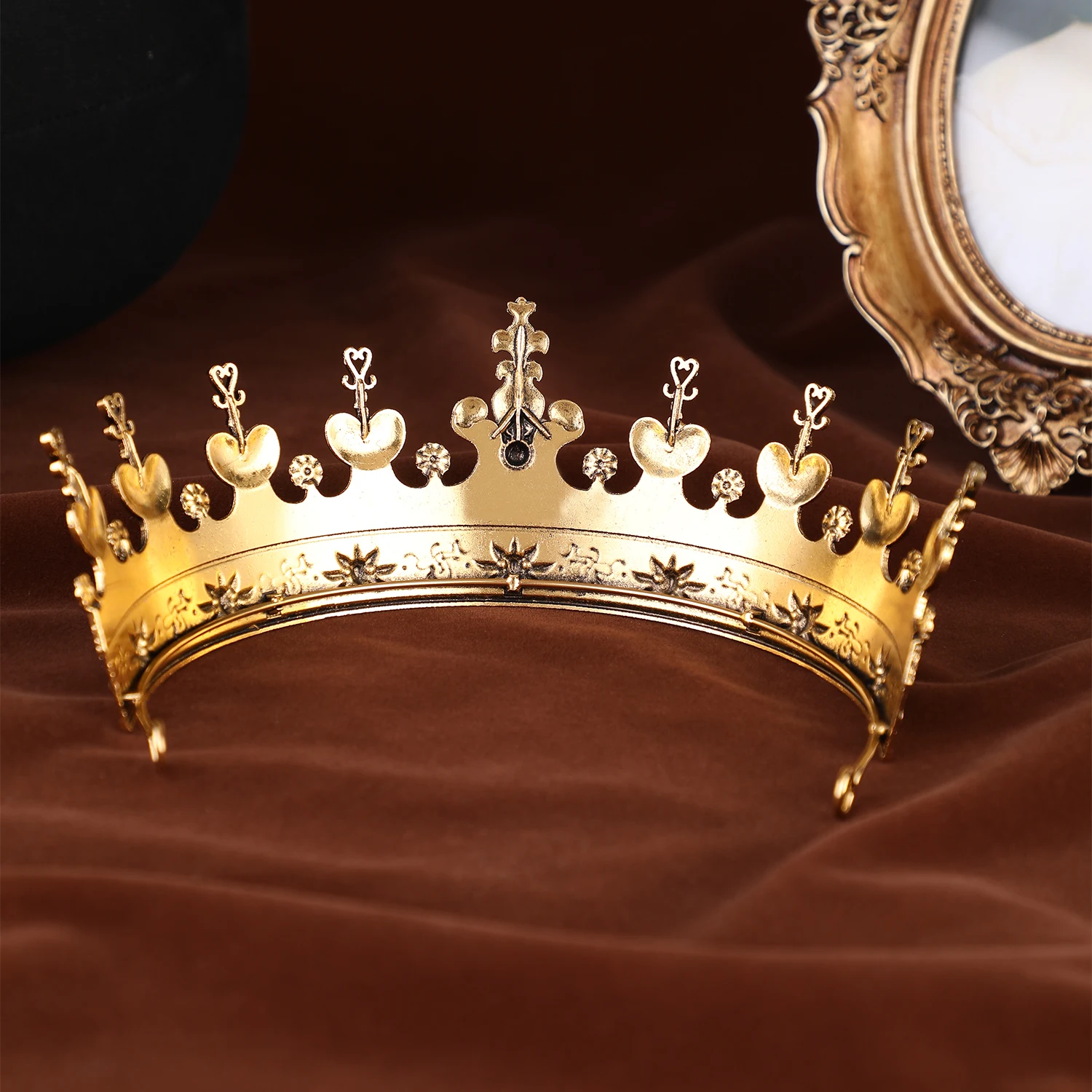 Unisex Golden Medieval Crown Renaissance Period Costume Accessory Prince Princess Birthday Masquerade Ball Halloween Headpiece