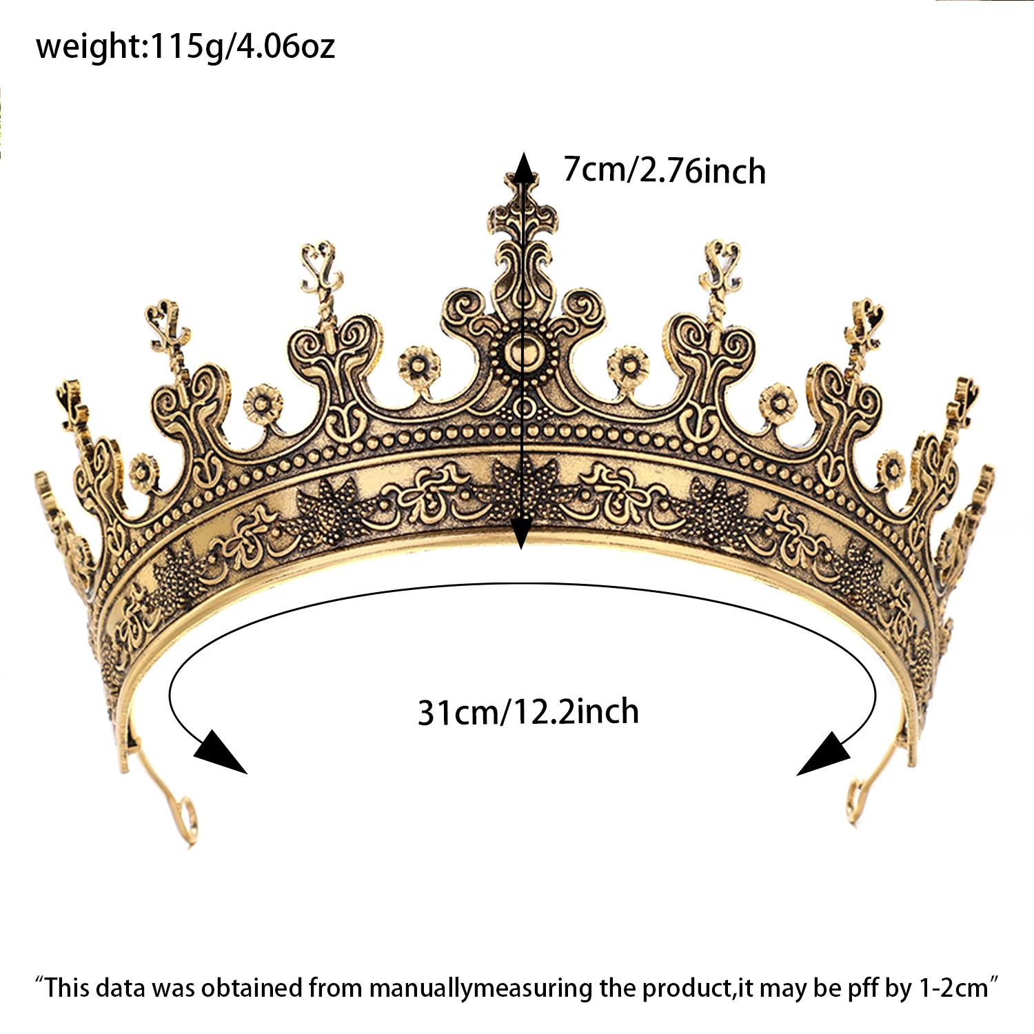 Unisex Golden Medieval Crown Renaissance Period Costume Accessory Prince Princess Birthday Masquerade Ball Halloween Headpiece