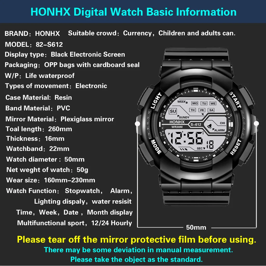 Outdoor Sport Men Watch Multifunction Large Screen LED Electronic Waterproof Luminous Military Digital Wristwatches Reloj Hombre