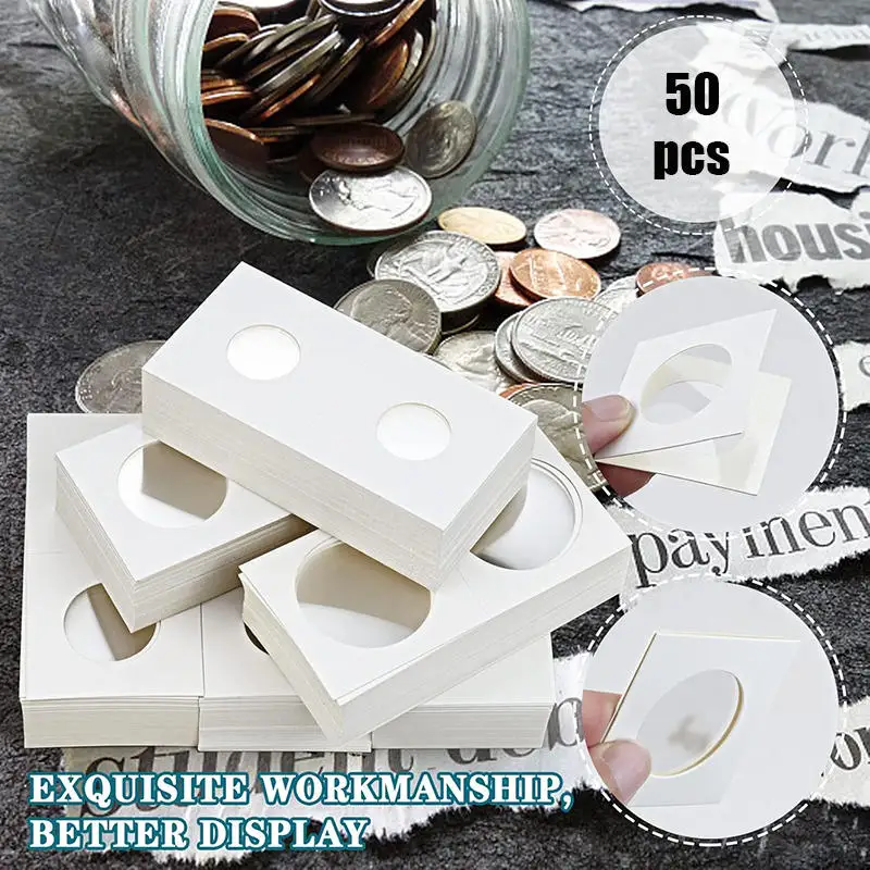 50PCS Square Cardboard Case Coin Album Commemorative Coin Paper Protective Clip Coin Supplies Storage 20.5/23/25/27.5/31.5/40mm