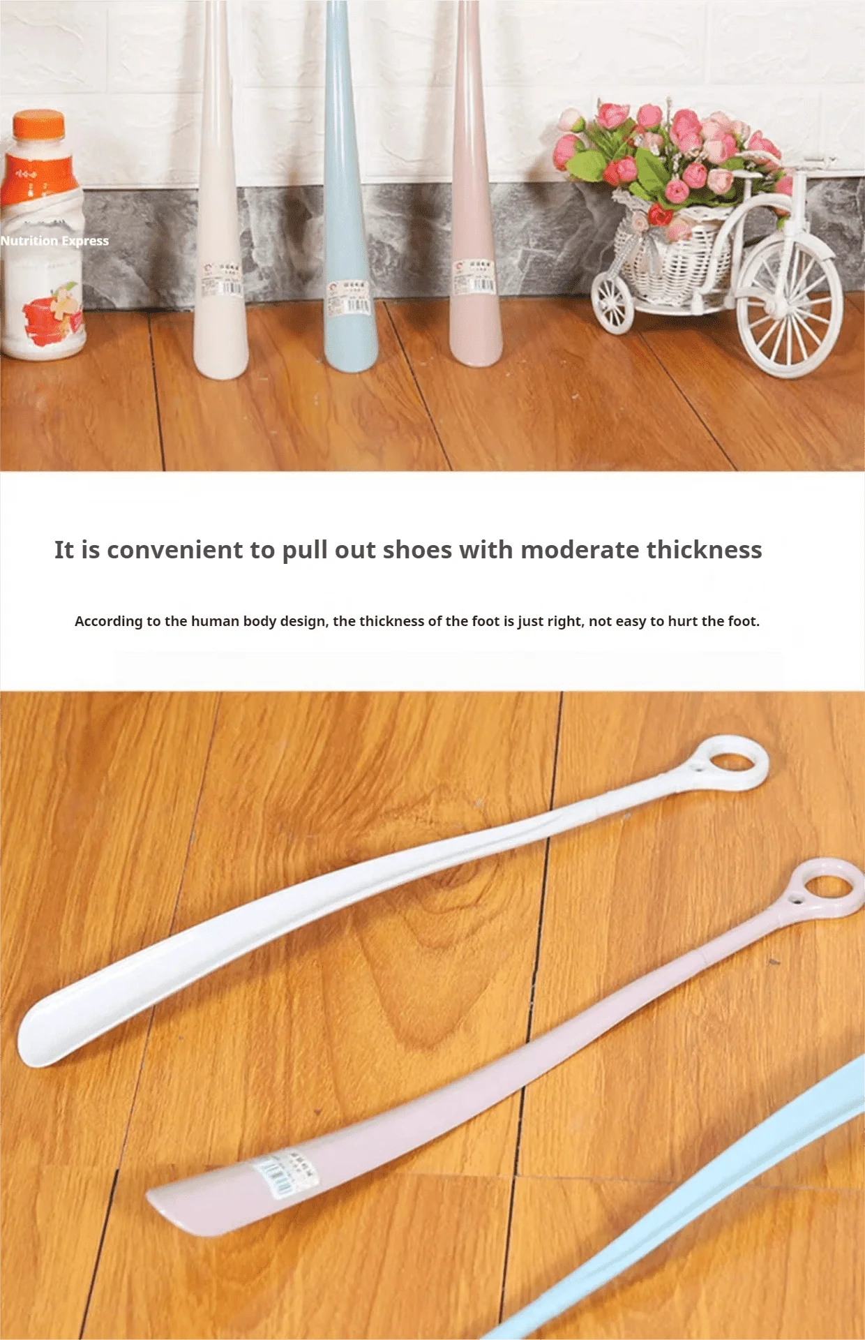 1Pcs Long Handled Shoe Horns 47cm Hanging Ring Shoehorn Pregnant Woman Elderly Shoe Spoon Household Lazy People Shoe Spatula