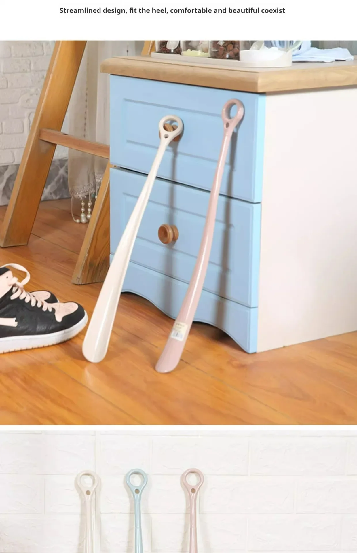 1Pcs Long Handled Shoe Horns 47cm Hanging Ring Shoehorn Pregnant Woman Elderly Shoe Spoon Household Lazy People Shoe Spatula