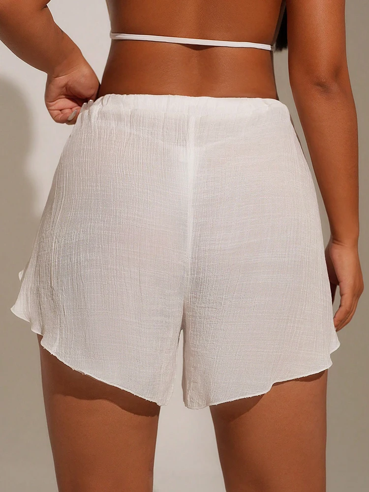 Cover Pants Ups Wrap Up Shorts Swimsuit Cover Ups Casual Hollow Out Frenulum Elastic Waist Short Pants Lounge Shorts Swimwear