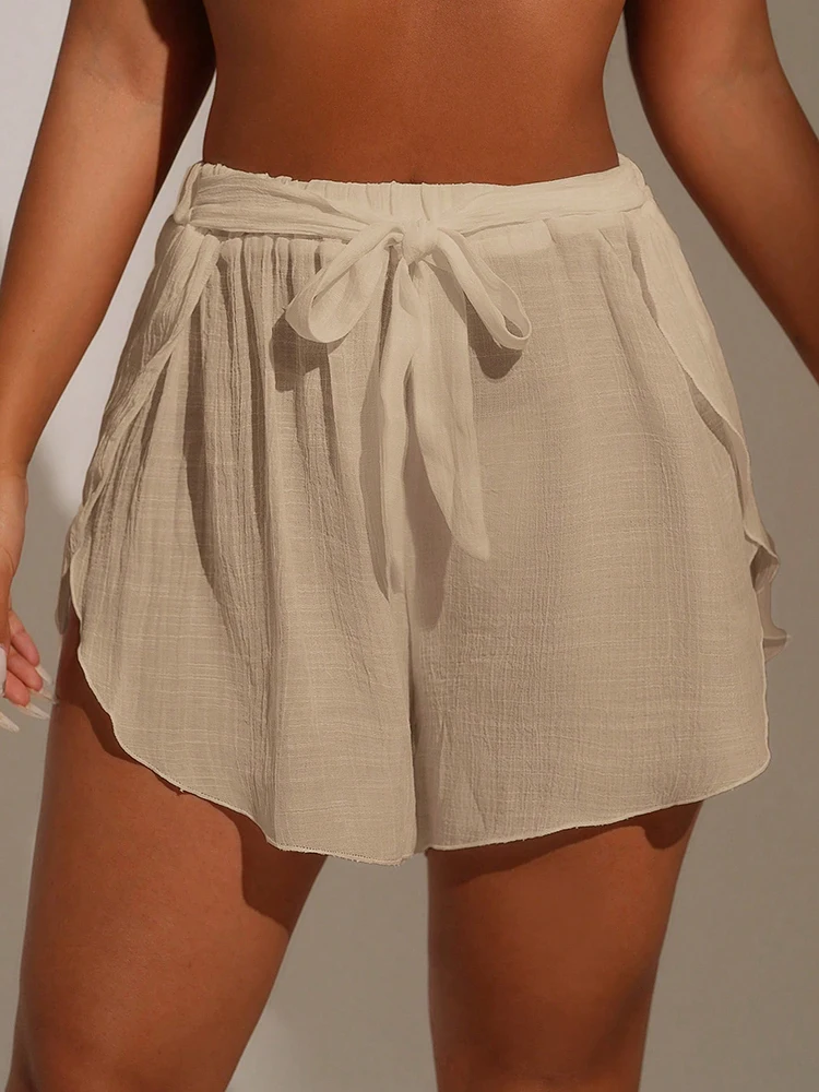 Cover Pants Ups Wrap Up Shorts Swimsuit Cover Ups Casual Hollow Out Frenulum Elastic Waist Short Pants Lounge Shorts Swimwear