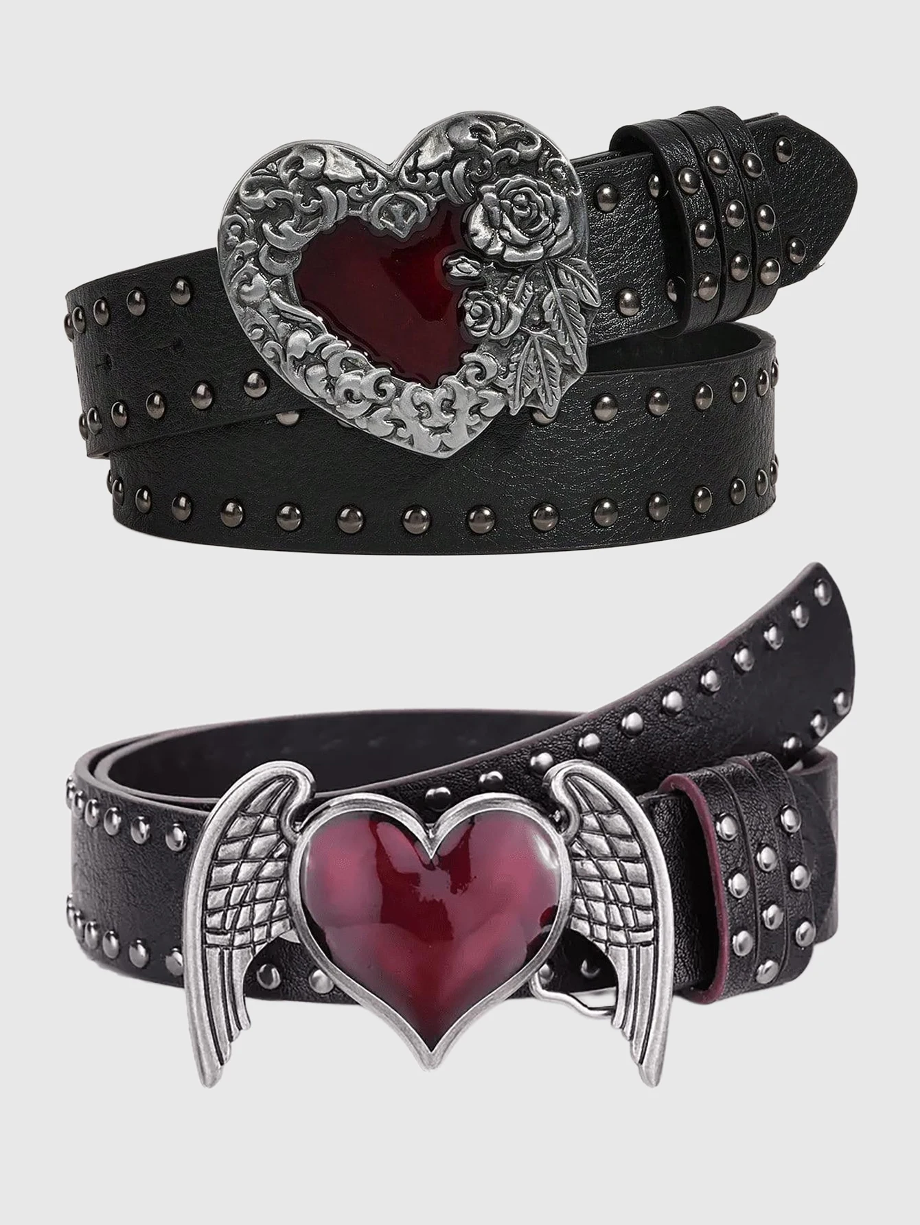 1Pcs Rose essential oil droplet heart-shaped leather belt, rivet decoration, Y2K punk gothic rock hip-hop style,spring,summer