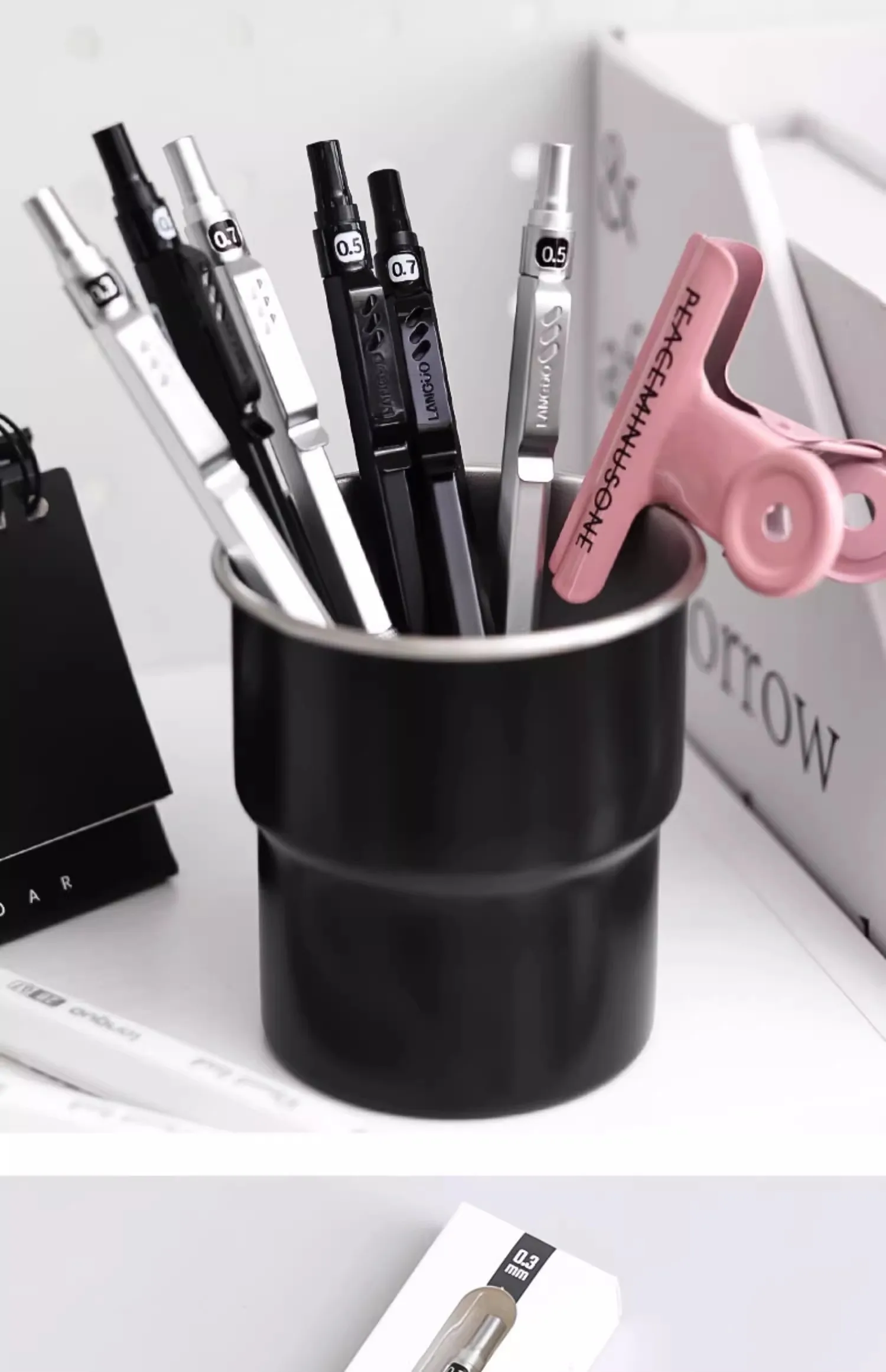 Metal Mechanical Pencil 0.3/0.5/0.7 mm Low Gravity Drawing Automatic HB Pencil Set with Leads Office School Writing Art Supplies