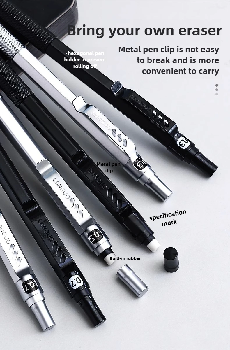 Metal Mechanical Pencil 0.3/0.5/0.7 mm Low Gravity Drawing Automatic HB Pencil Set with Leads Office School Writing Art Supplies