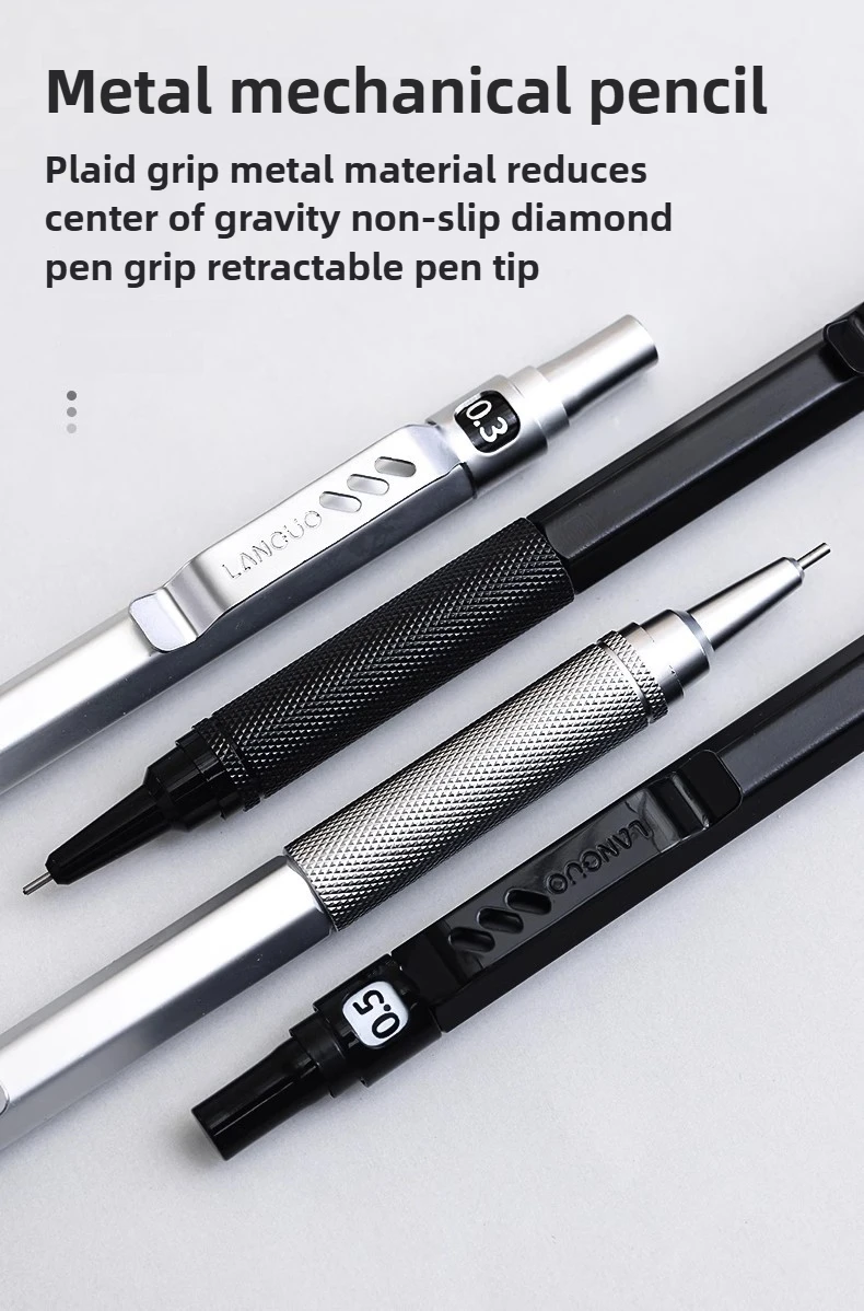 Metal Mechanical Pencil 0.3/0.5/0.7 mm Low Gravity Drawing Automatic HB Pencil Set with Leads Office School Writing Art Supplies