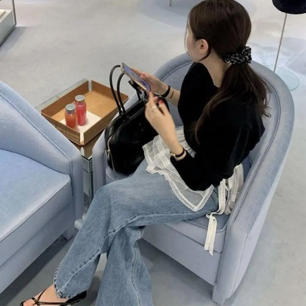 New Embroidered Flower Lace Mini Skirt See Through Y2K Streetwear Lace Up Ruffles Skirt Harajuku Butt Curtain Jeans Decoration