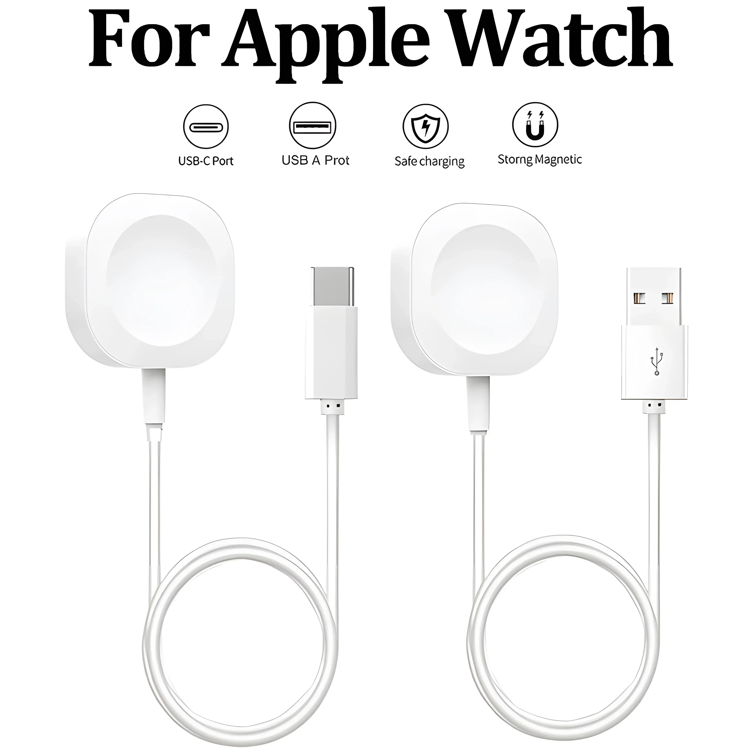2024 Magnetic Wireless USB A Fast Charger for Apple Watch Ultra Series 9 8 7 6 SE Type C Cable Charging for iWatch Series 5 3 2
