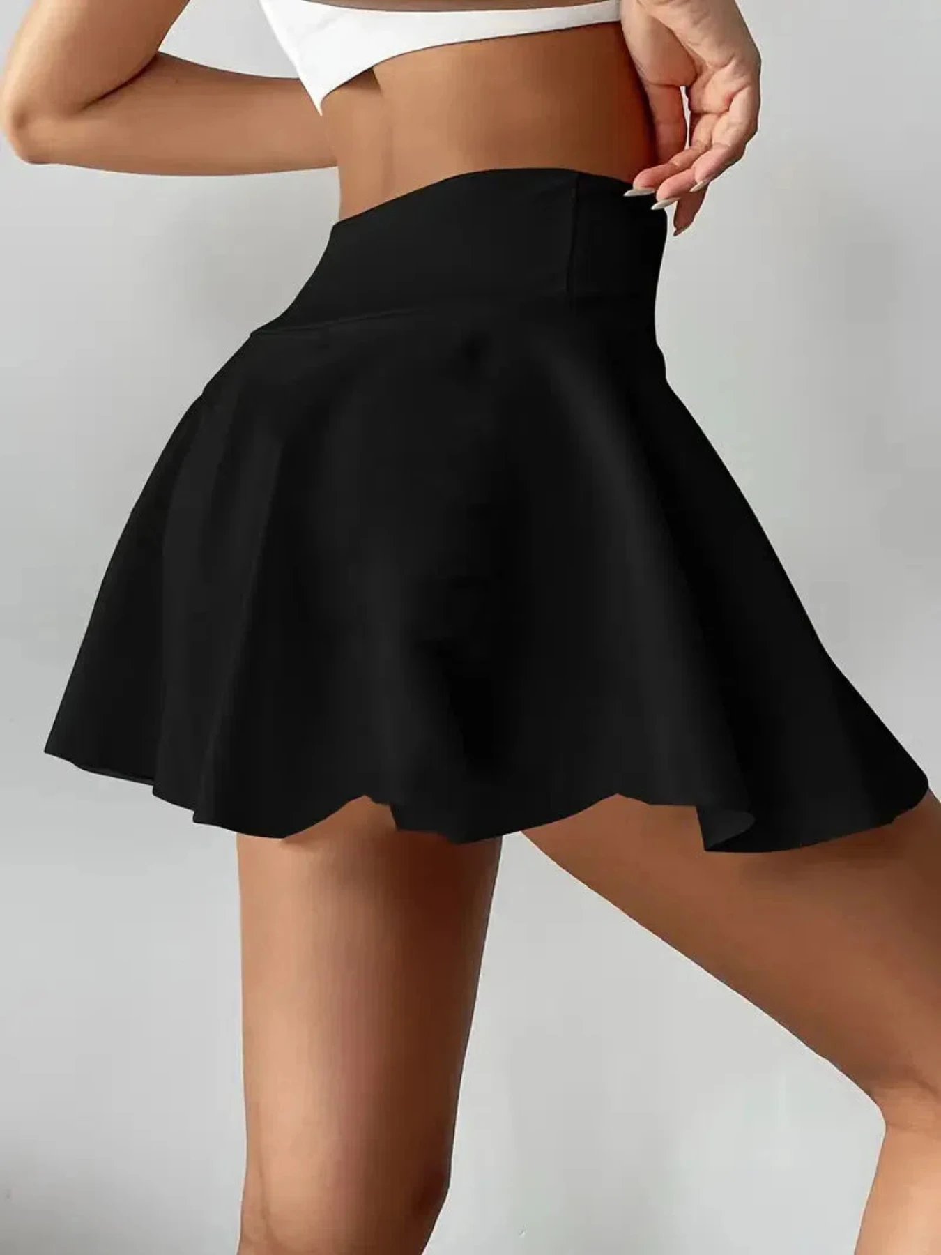 Women's Solid Color High Waist Pleated Skirts Inner Pocket Quick Dry Sports Shorts Running Fitness Mini Skirts