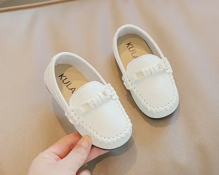 Boys Leather Shoes Black White for School Party Wedding Kids Formal Flats Loafers Slip-on Soft Loafers Children Moccasins 21-30