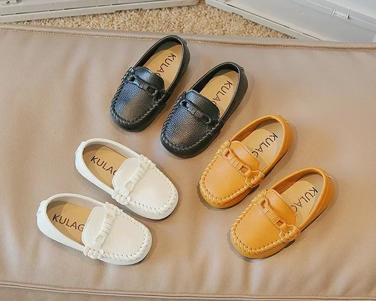 Boys Leather Shoes Black White for School Party Wedding Kids Formal Flats Loafers Slip-on Soft Loafers Children Moccasins 21-30