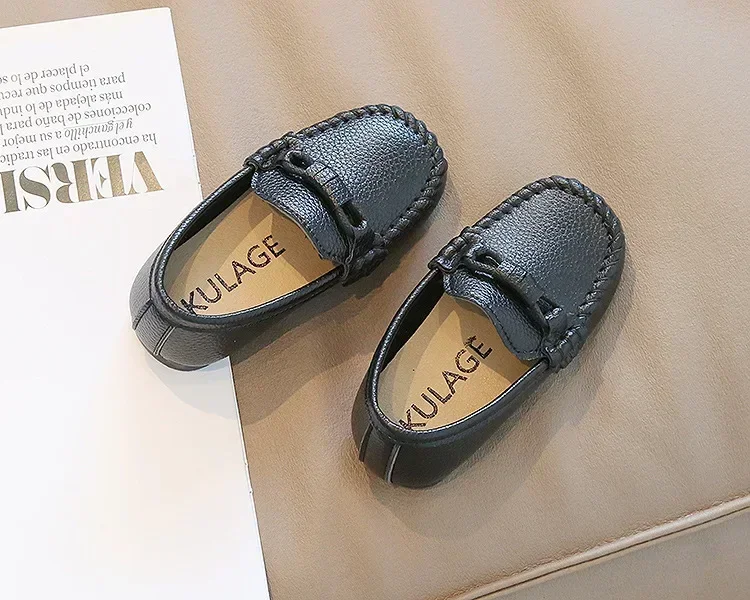 Boys Leather Shoes Black White for School Party Wedding Kids Formal Flats Loafers Slip-on Soft Loafers Children Moccasins 21-30