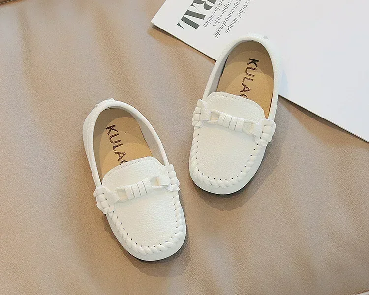 Boys Leather Shoes Black White for School Party Wedding Kids Formal Flats Loafers Slip-on Soft Loafers Children Moccasins 21-30