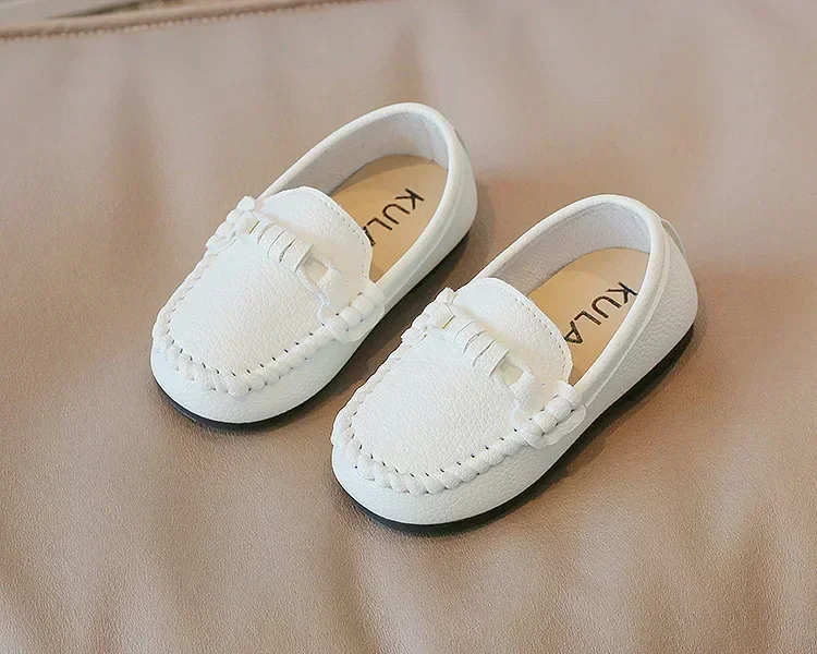 Boys Leather Shoes Black White for School Party Wedding Kids Formal Flats Loafers Slip-on Soft Loafers Children Moccasins 21-30