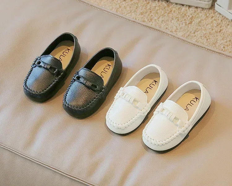 Boys Leather Shoes Black White for School Party Wedding Kids Formal Flats Loafers Slip-on Soft Loafers Children Moccasins 21-30