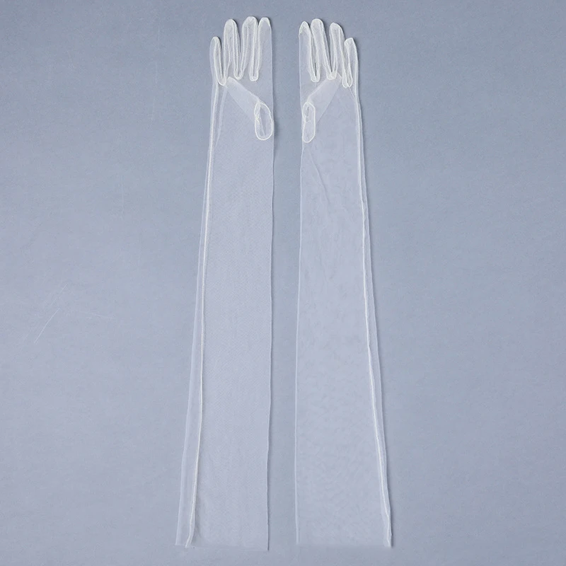 70cm Women Long Ultra Thin Gloves Tulle Elbow Wedding Party Bride Dress Mittens Sheer Transparent Vintage Black White Mesh Glove