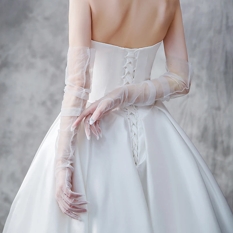 70cm Women Long Ultra Thin Gloves Tulle Elbow Wedding Party Bride Dress Mittens Sheer Transparent Vintage Black White Mesh Glove