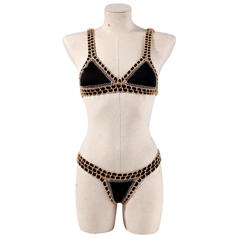 Reversible Leopard Handmade Crochet Bikinis Set Black Poolside Swimwear Blue Paisley Luxury Swimsuit maillot de bain femme