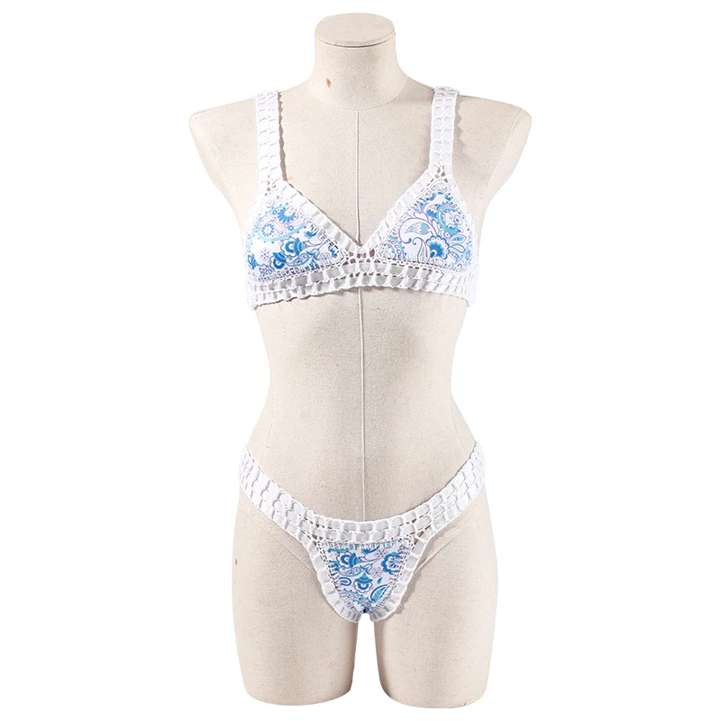 Reversible Leopard Handmade Crochet Bikinis Set Black Poolside Swimwear Blue Paisley Luxury Swimsuit maillot de bain femme