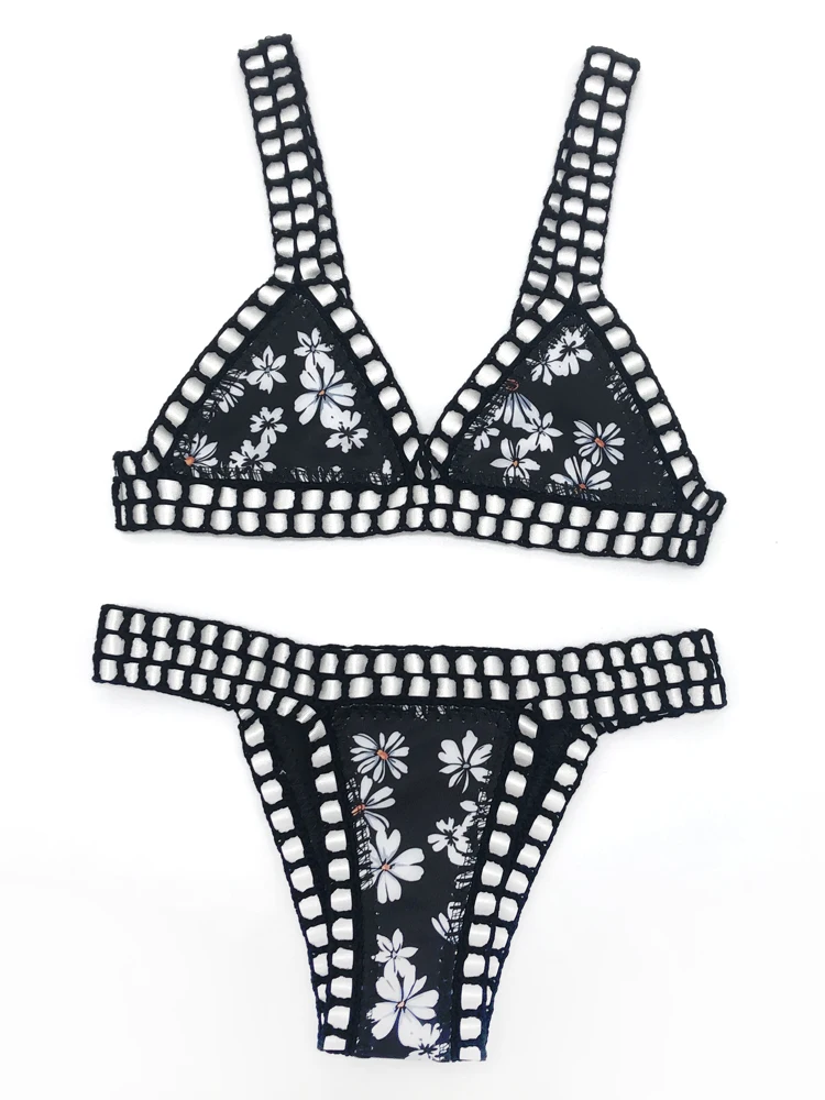 Reversible Leopard Handmade Crochet Bikinis Set Black Poolside Swimwear Blue Paisley Luxury Swimsuit maillot de bain femme