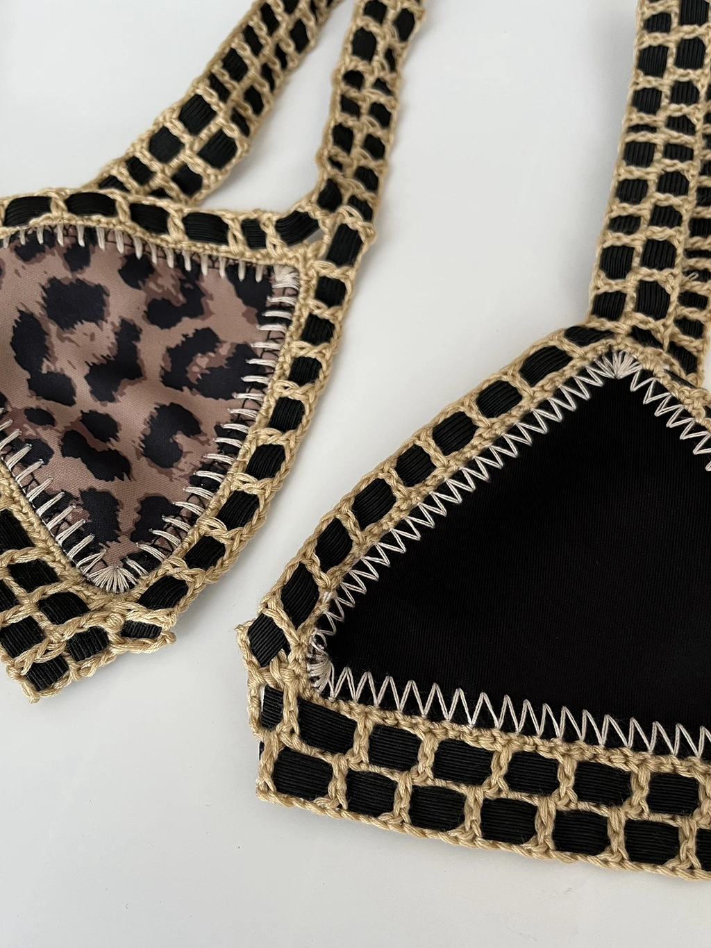Reversible Leopard Handmade Crochet Bikinis Set Black Poolside Swimwear Blue Paisley Luxury Swimsuit maillot de bain femme