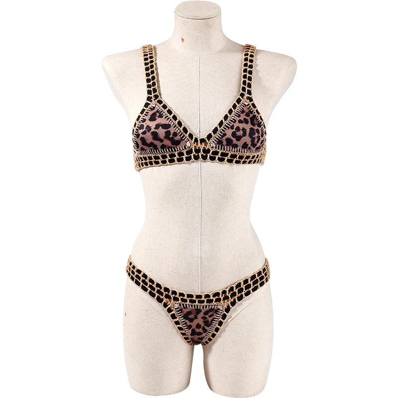 Reversible Leopard Handmade Crochet Bikinis Set Black Poolside Swimwear Blue Paisley Luxury Swimsuit maillot de bain femme