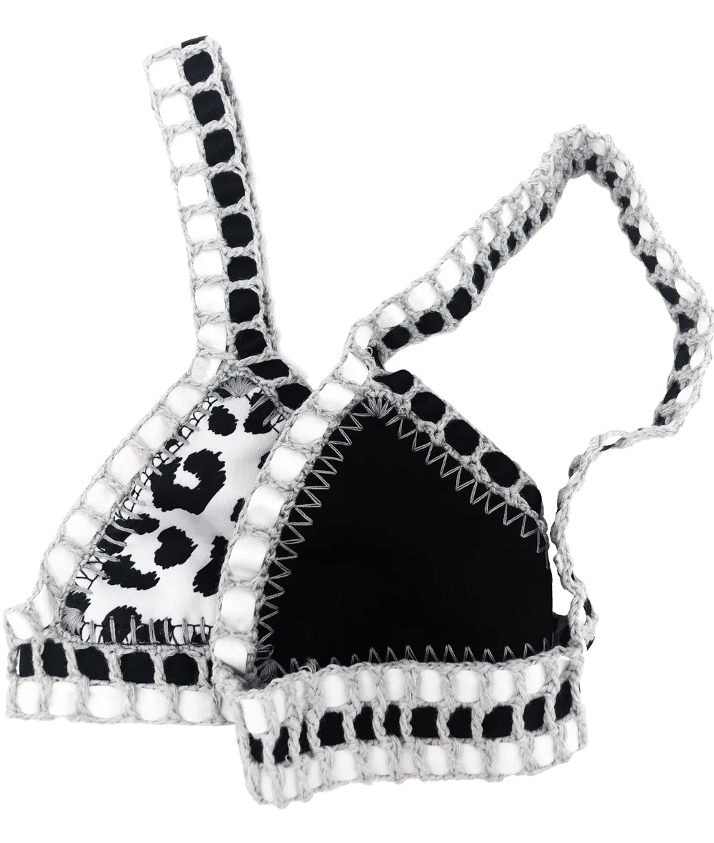 Reversible Leopard Handmade Crochet Bikinis Set Black Poolside Swimwear Blue Paisley Luxury Swimsuit maillot de bain femme
