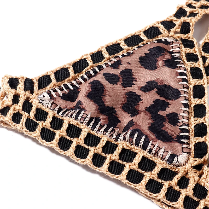 Reversible Leopard Handmade Crochet Bikinis Set Black Poolside Swimwear Blue Paisley Luxury Swimsuit maillot de bain femme